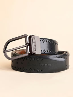 Louis Stitch - Men's Spanish Leather Brogue Punch Reversible Gunmetal Belt