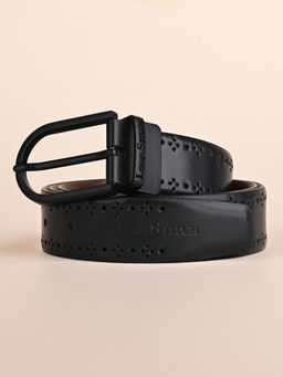 Louis Stitch - Men's Spanish Leather Brogue Punch Reversible Matte Gunmetal Belt