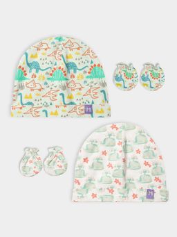 Mi Arcus - Printed Cap and Mittens set for Kids Pack of 2 (0-6 Months)