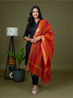 Hella Fashions Red Zari Dupatta