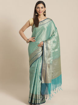Indethnic - Banarasi Green Woven Design Traditional Wear Saree With Unstitched Blouse