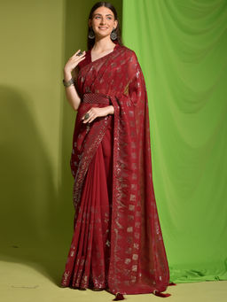 Odette - Georgette Embellished Saree with Unstitched Blouse
