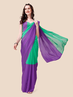Vastranand - Green Colorblock Celebrity Saree with Unstitched Blouse