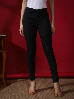 Seva Chikan - Hand Embroidered Black Lycra Lucknawi Chikankari Pants