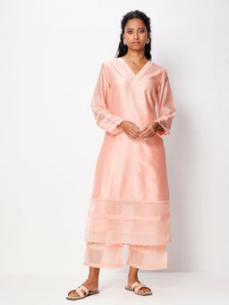 Ancestry - Peach Solid Straight Kurta