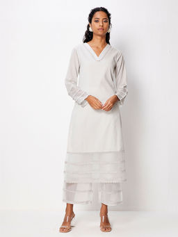 Ancestry - Grey Solid Straight Kurta