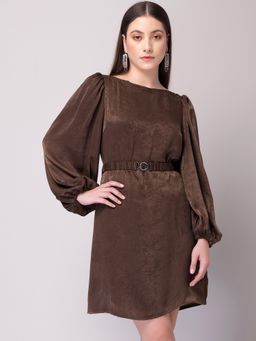 FabAlley - Brown Shift Dress with Buckled Belt (Set of 2)