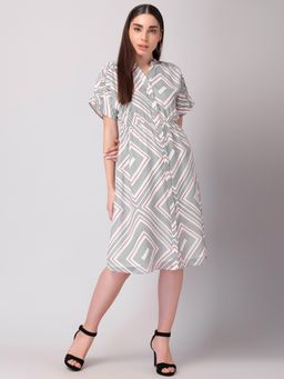 FabAlley - White Geometric Print Shirt Dress