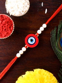 Shoshaa - Red and Blue Evil Eye Bhai Rakhi with Roli Chawal (Set of 2)