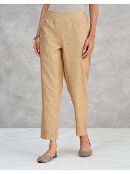 Fabindia - Women Cotton Silk Beige Solid Pant