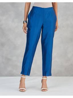Fabindia - Women Cotton Silk Navy Blue Solid Pant