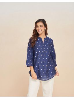Fabindia - Navy Blue Cotton Silk Zari Straight Tunic