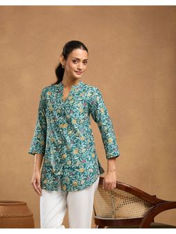 Fabindia - Green Cotton Silk Printed Straight Tunic
