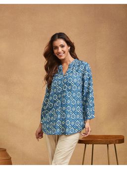 Fabindia - Blue Rayon Blend Printed Straight Tunic