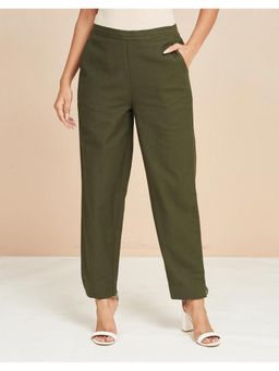 Fabindia - Women Cotton Linen Olive Solid Pant