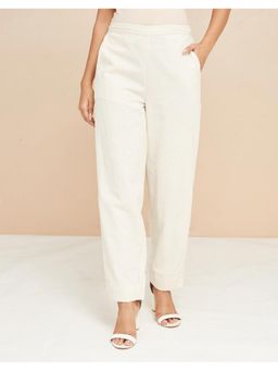 Fabindia - Women Cotton Linen White Solid Pant