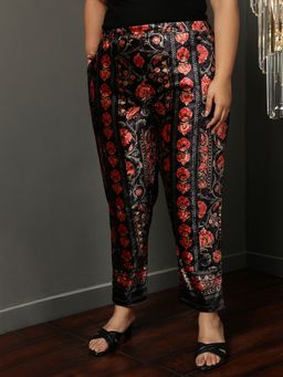 Amydus - Women Velvet Black Floral Pant