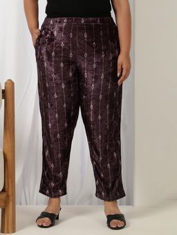 Amydus - Women Velvet Purple Woven Pant
