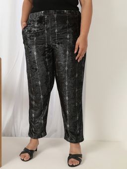 Amydus - Women Velvet Black Woven Pant