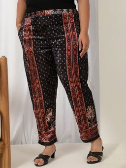 Amydus - Women Velvet Black Floral Pant