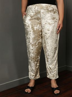Amydus - Women Velvet Ivory Textured Pant