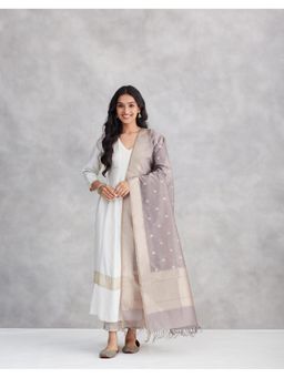 Fabindia - Women Grey Cotton Silk Blend Banarsi Dupatta