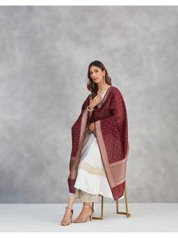 Fabindia - Women Maroon Cotton Silk Blend Dupatta