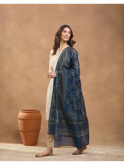 Fabindia - Women Indigo Cotton Silk Blend Printed Dupatta