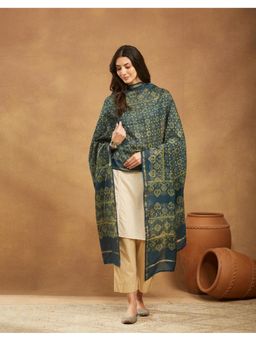 Fabindia - Women Indigo Cotton Silk Floral Printed Dupatta