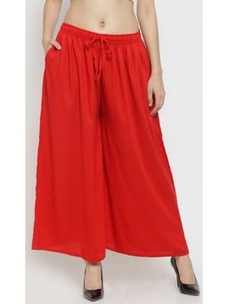Clora Creation - Women Rayon Red Solid Palazzo