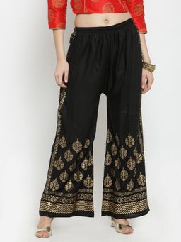 Clora Creation - Women Rayon Black Floral Palazzo