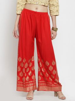 Clora Creation - Women Rayon Red Floral Palazzo