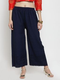 Clora Creation - Women Rayon Navy Blue Paisley Palazzo