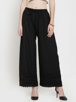 Clora Creation - Women Rayon Black Floral Palazzo