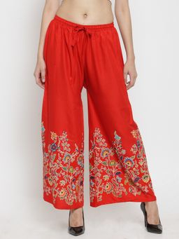 Clora Creation - Women Rayon Red Floral Palazzo