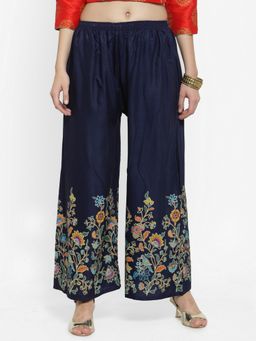 Clora Creation - Women Rayon Navy Blue Floral Palazzo