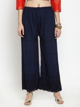 Clora Creation - Women Rayon Navy Blue Floral Palazzo