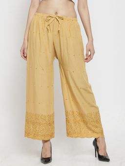 Clora Creation - Women Rayon Beige Paisley Palazzo