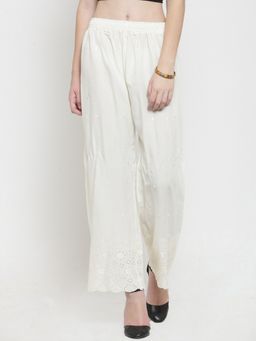 Clora Creation - Women Rayon White Floral Palazzo