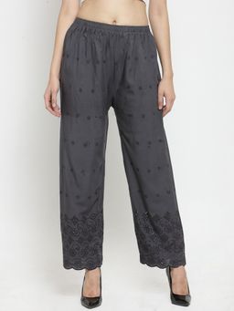 Clora Creation - Women Rayon Grey Floral Palazzo