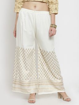 Clora Creation - Women Rayon White Floral Palazzo