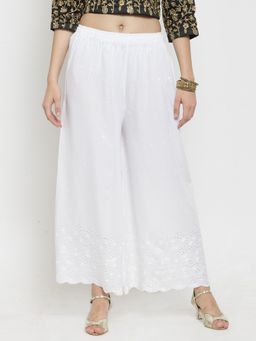 Clora Creation - Women Rayon White Embroidered Palazzo