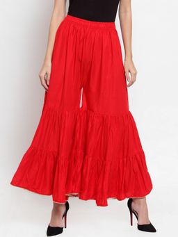 Clora Creation - Women Rayon Red Solid Gharara