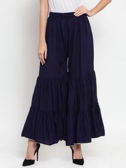 Clora Creation - Women Rayon Navy Blue Solid Gharara