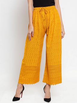 Clora Creation - Women Rayon Mustard Embroidered Palazzo