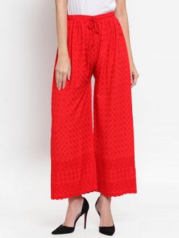 Clora Creation - Women Rayon Red Embroidered Palazzo