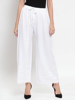 Clora Creation - Women Rayon White Embroidered Palazzo