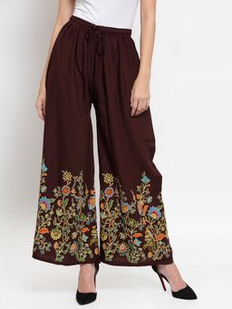 Clora Creation - Women Rayon Brown Floral Palazzo
