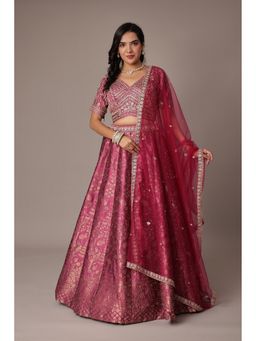 Zari Jaipur - Embroidered Pink Blouse with Lehenga and Dupatta