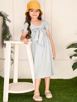 Lilpicks - Floral Printed Front Knot Tie Up Fit N Flare Dress